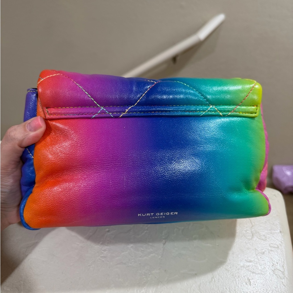 KURT GEIGER LONDON MEDIUM KENSINGTON SOFT LEATHER QUILTED RAINBOW OMBRE BAG - Picture 3 of 10